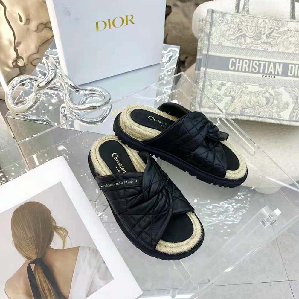 Dior Women Dtwist Slide Black Cannage Lambskin