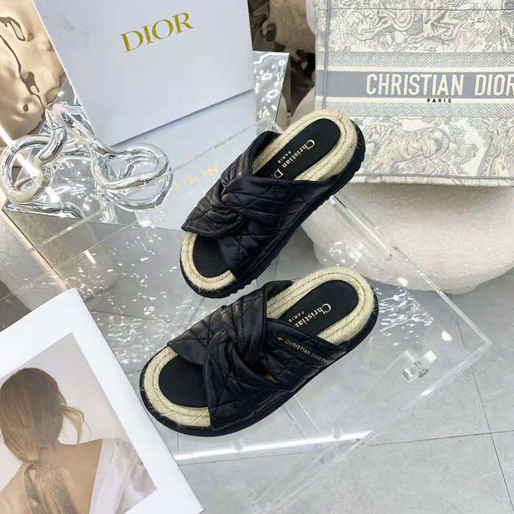 Dior Women Dtwist Slide Black Cannage Lambskin
