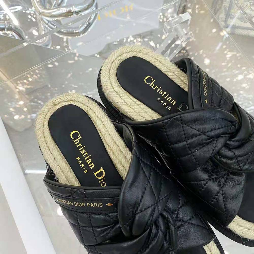 Dior Women Dtwist Slide Black Cannage Lambskin
