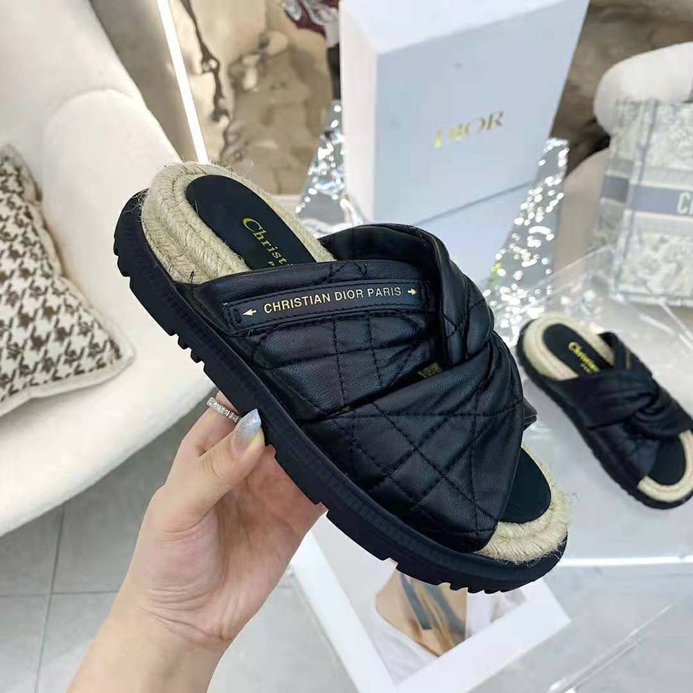 Dior Women Dtwist Slide Black Cannage Lambskin
