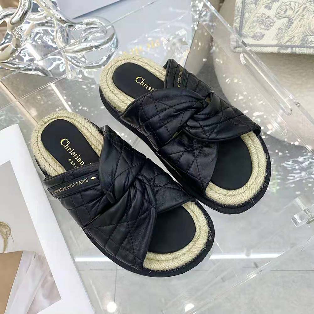 Dior Women Dtwist Slide Black Cannage Lambskin
