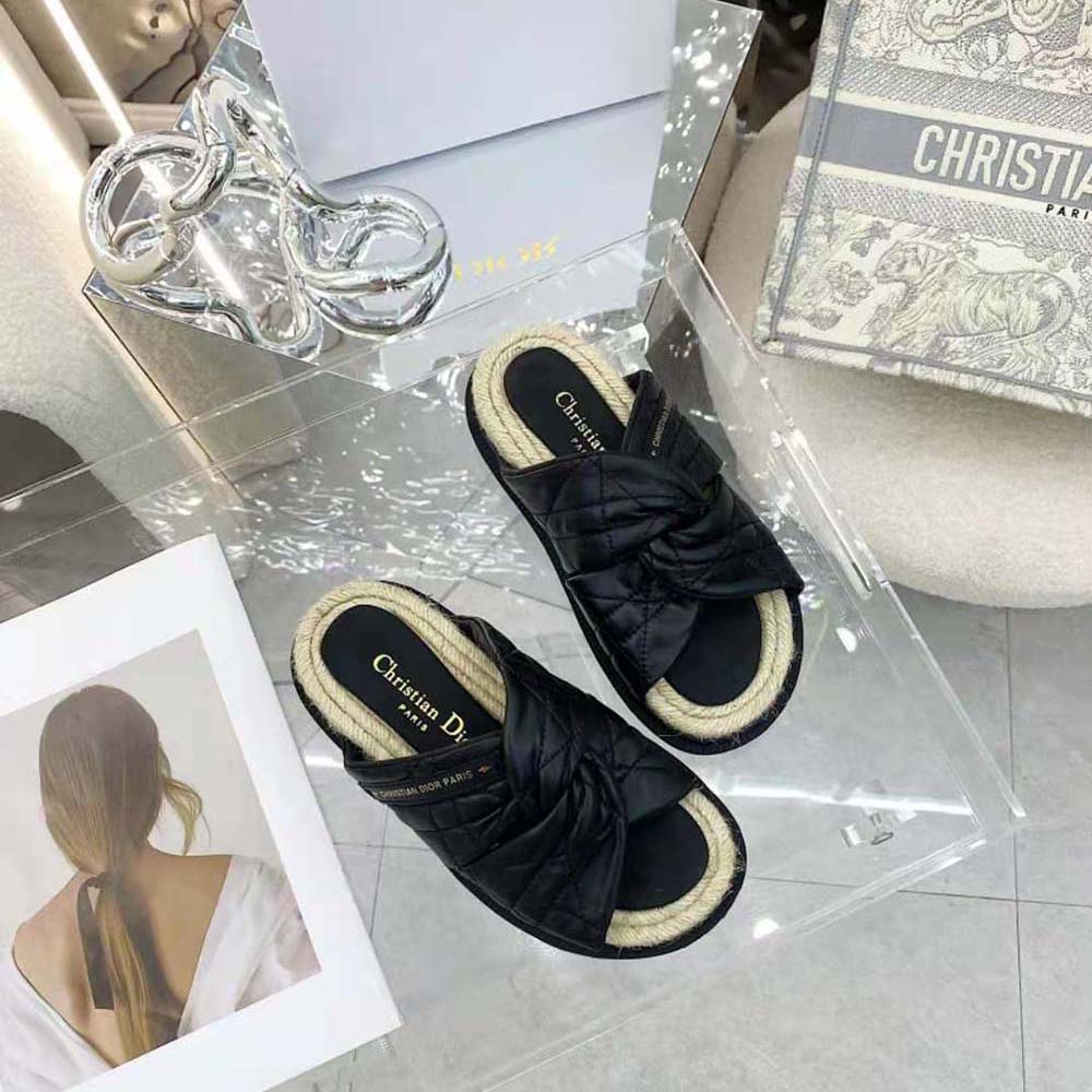 Dior Women Dtwist Slide Black Cannage Lambskin