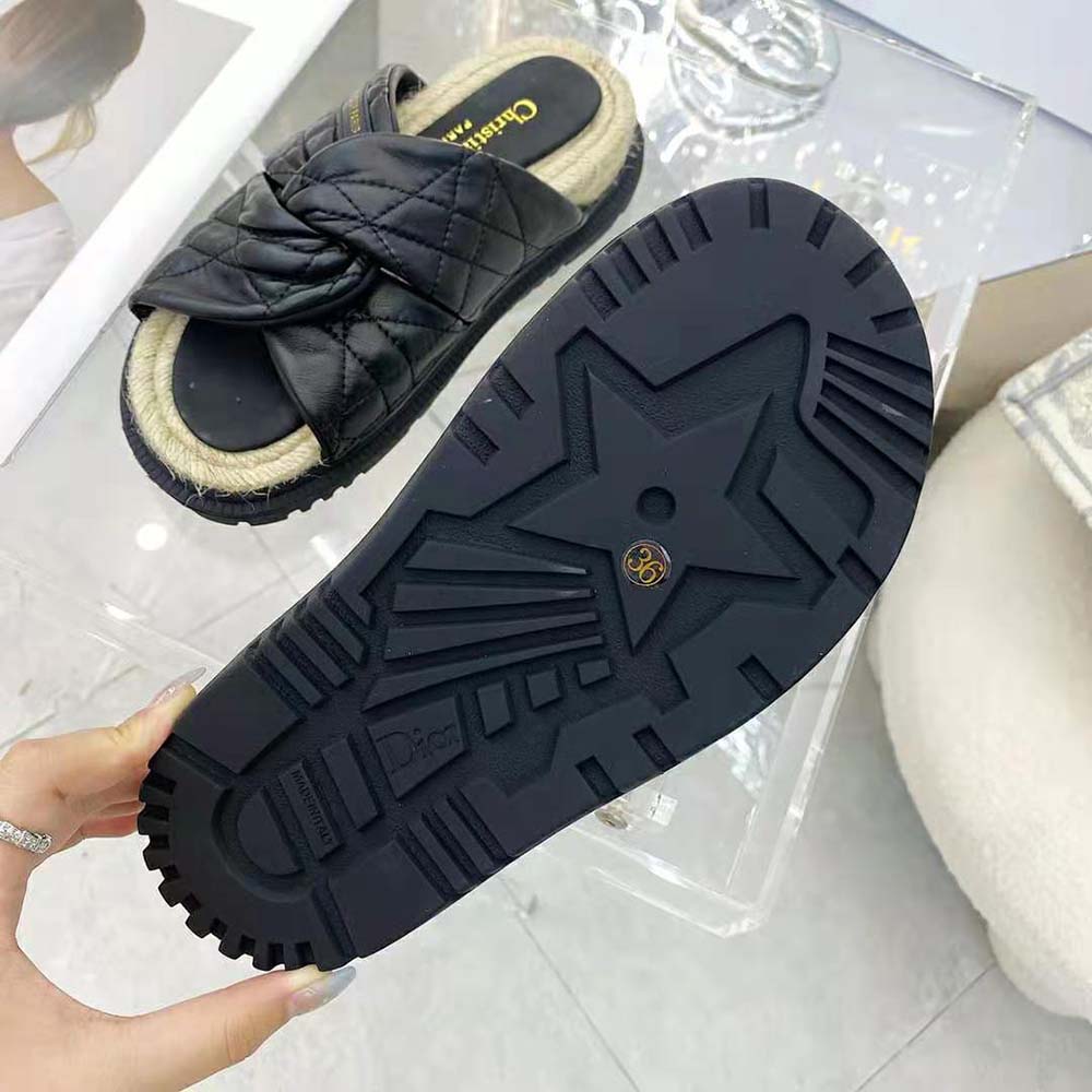Dior Women Dtwist Slide Black Cannage Lambskin