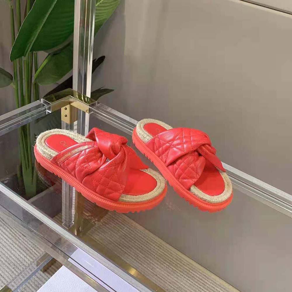 Dior Women Dtwist Slide Bright Orange Cannage Lambskin