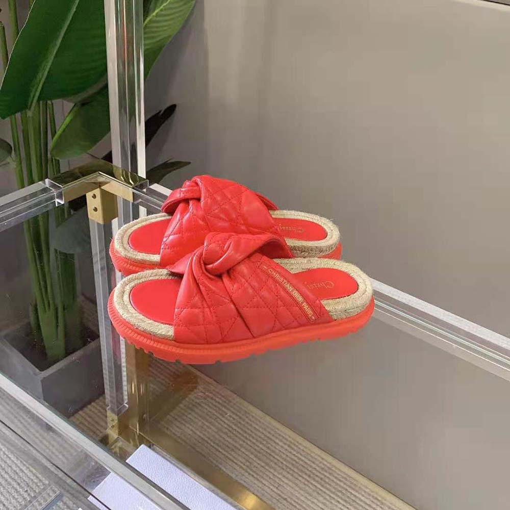 Dior Women Dtwist Slide Bright Orange Cannage Lambskin