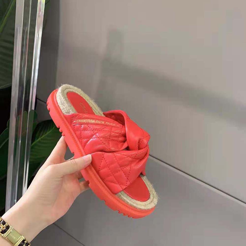 Dior Women Dtwist Slide Bright Orange Cannage Lambskin