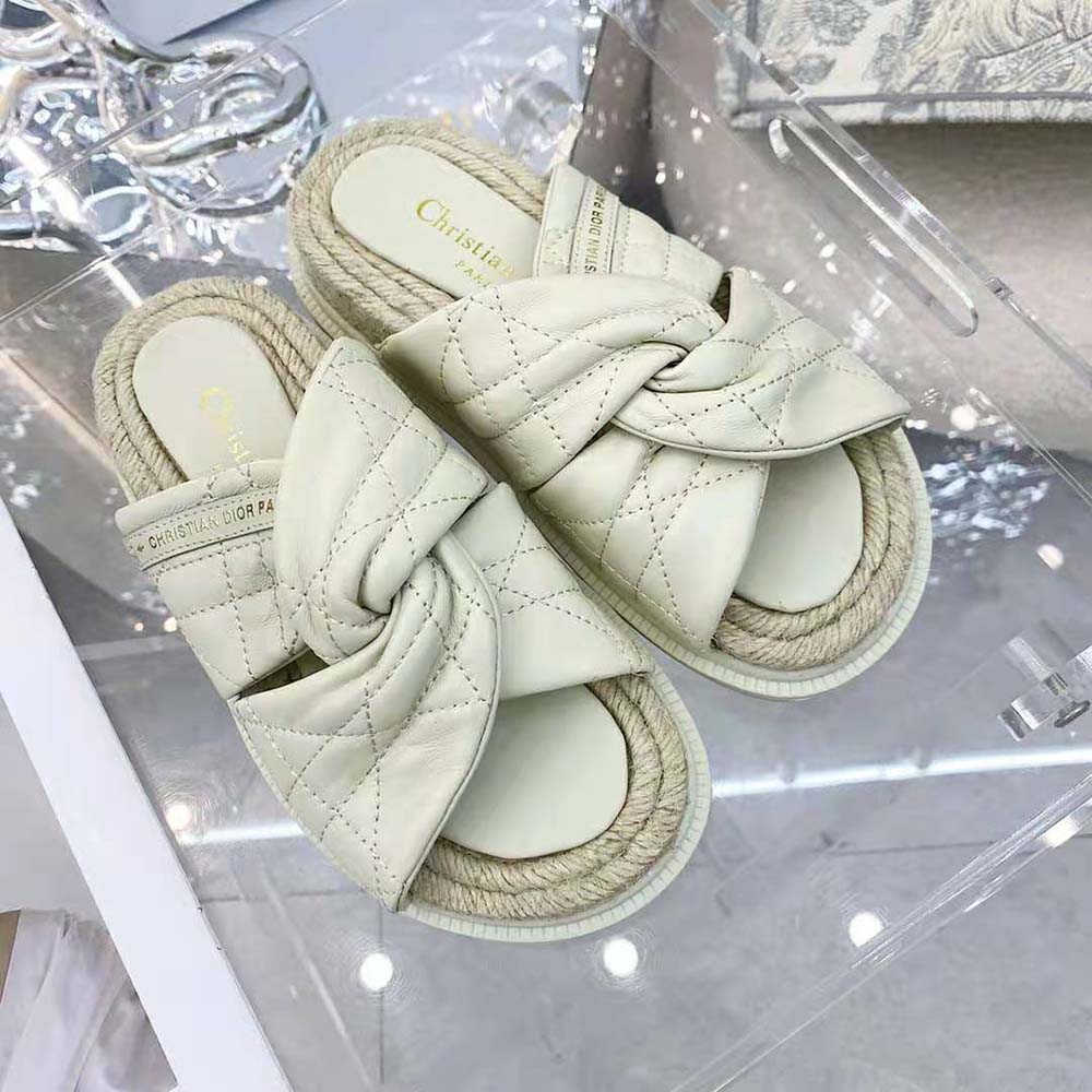 Dior Women Dtwist Slide White Cannage Lambskin