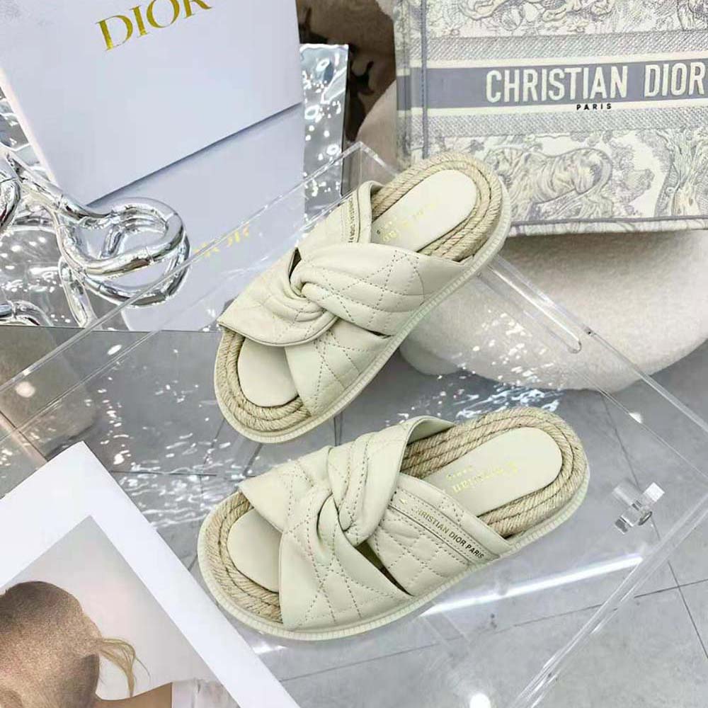 Dior Women Dtwist Slide White Cannage Lambskin
