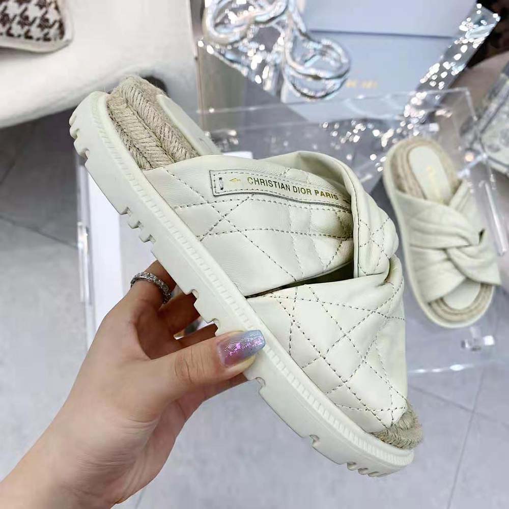 Dior Women Dtwist Slide White Cannage Lambskin