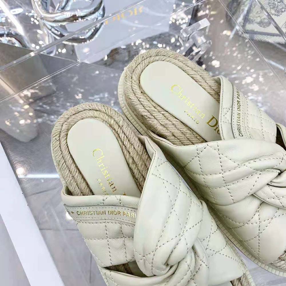Dior Women Dtwist Slide White Cannage Lambskin