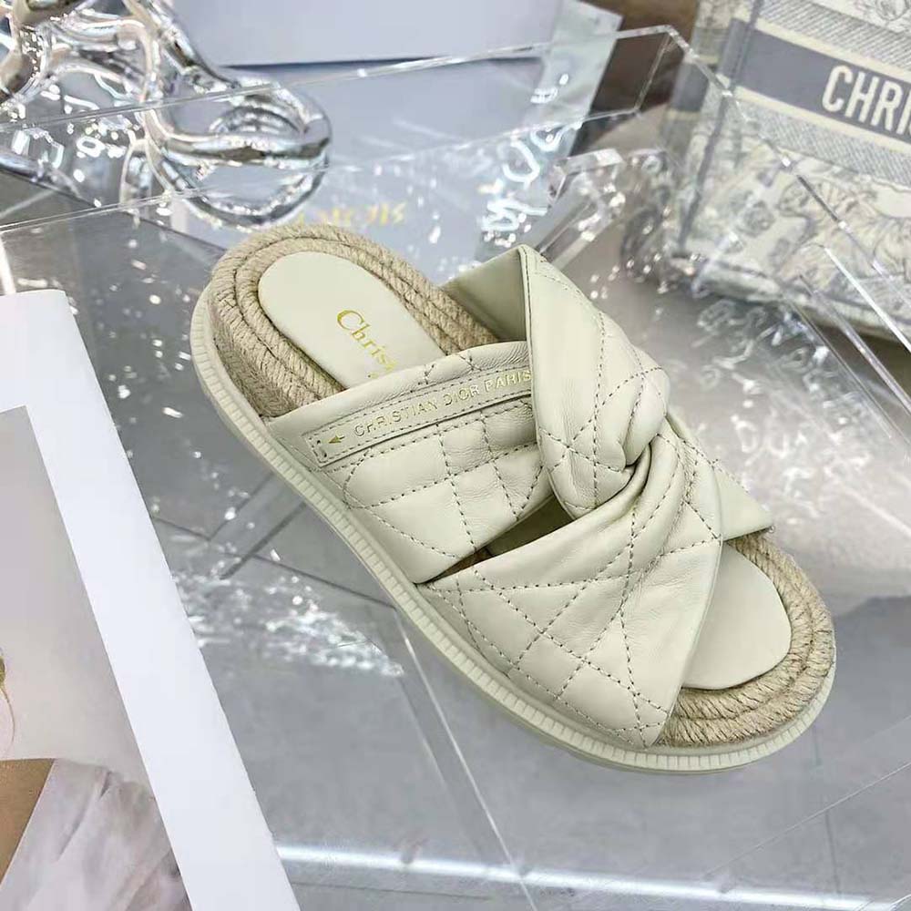 Dior Women Dtwist Slide White Cannage Lambskin