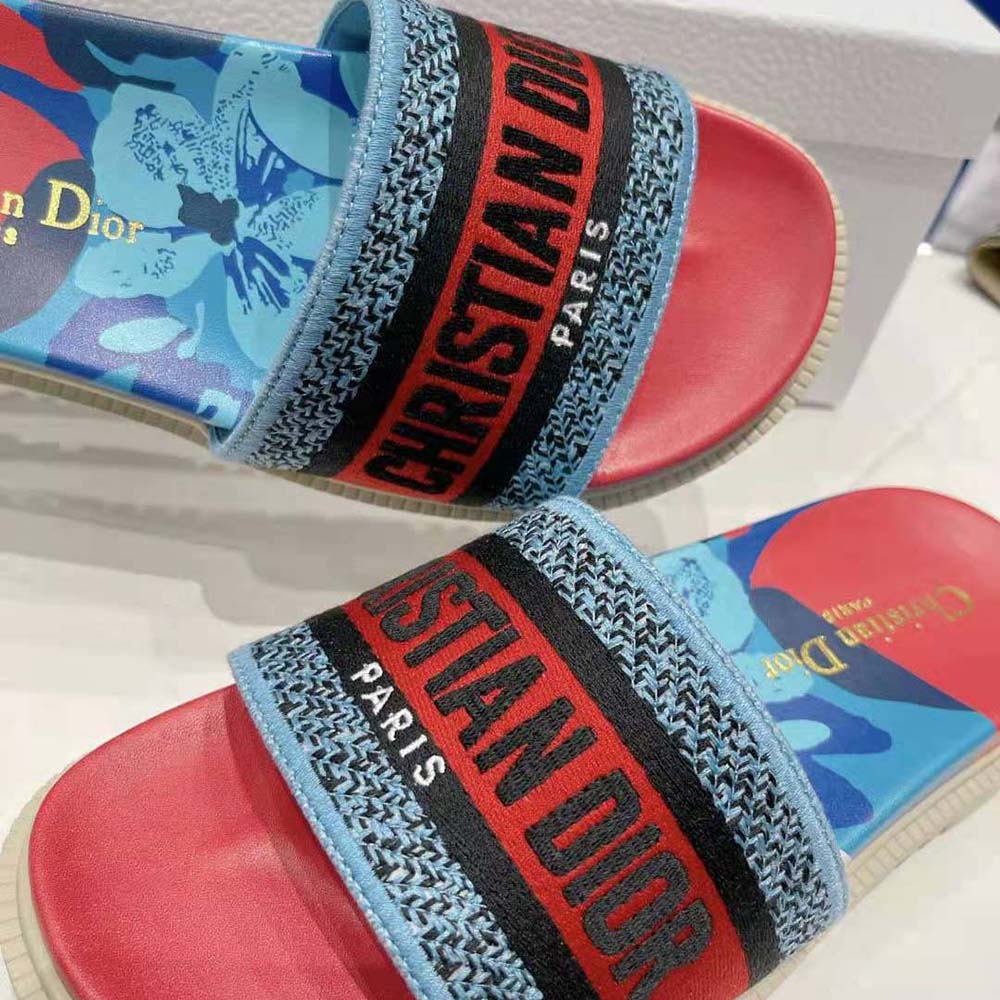 Dior Women Dway Slide Pink Multicolor D-Flower Pop Cotton Embroidery