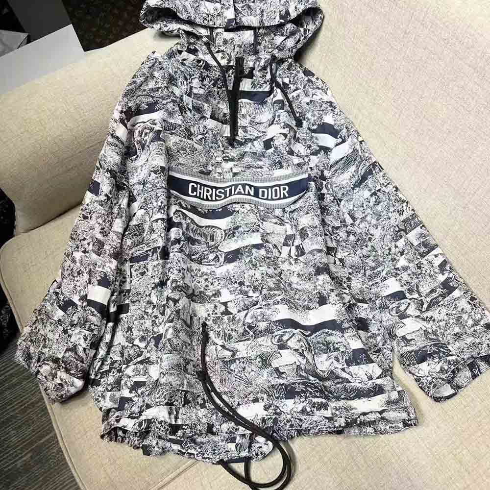 Dior Women Hooded Short Anorak Navy Toile de Jouy Jacquard