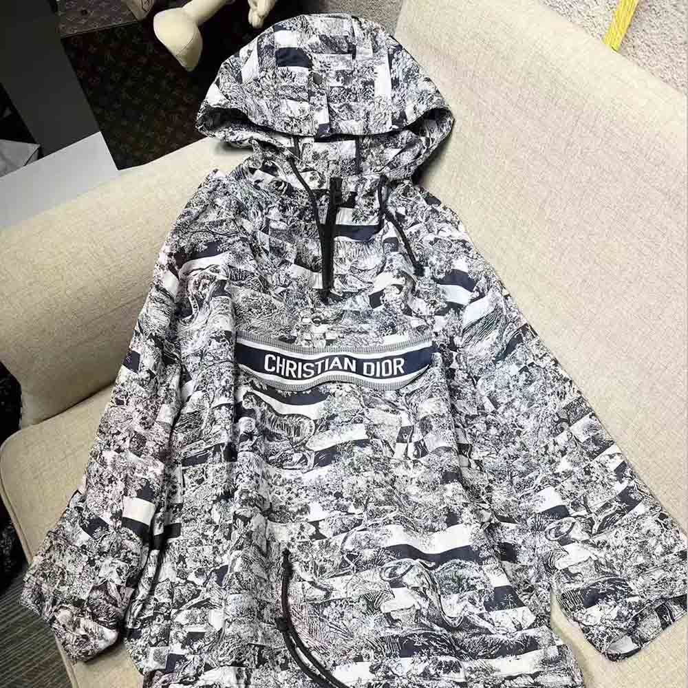 Dior Women Hooded Short Anorak Navy Toile de Jouy Jacquard