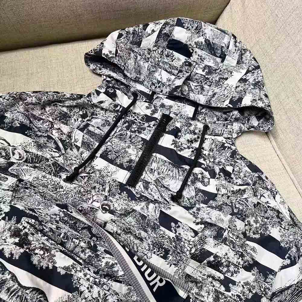 Dior Women Hooded Short Anorak Navy Toile de Jouy Jacquard