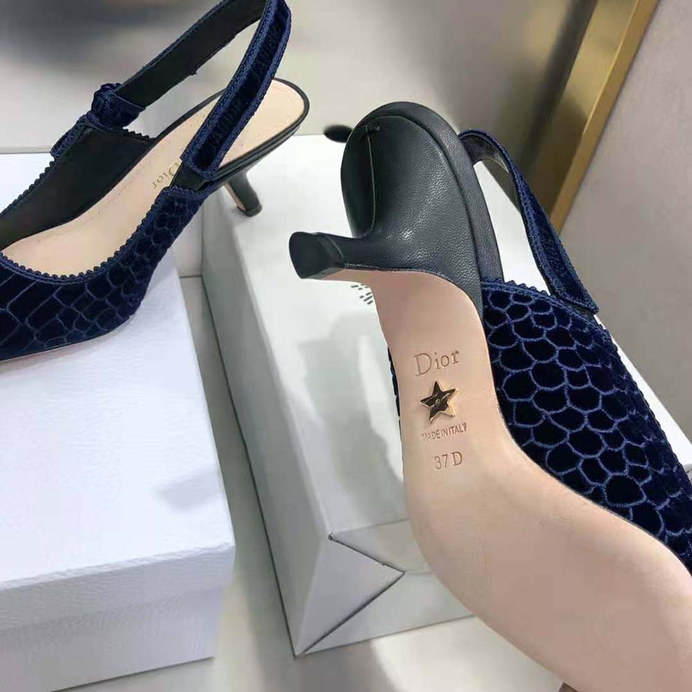 Dior Women J’Adior Slingback Pump Deep Blue Crocodile-Effect Embroidered Velvet