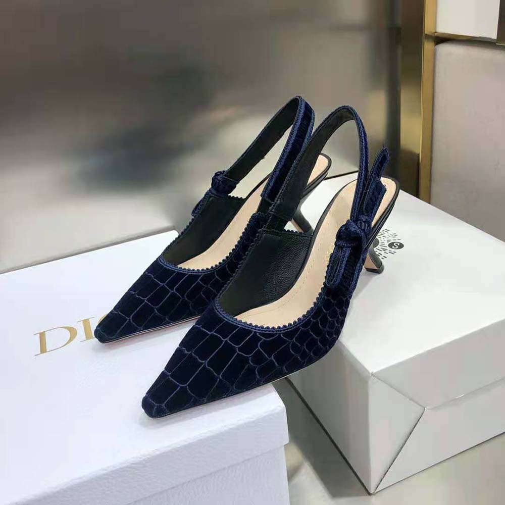 Dior Women J’Adior Slingback Pump Deep Blue Crocodile-Effect Embroidered Velvet