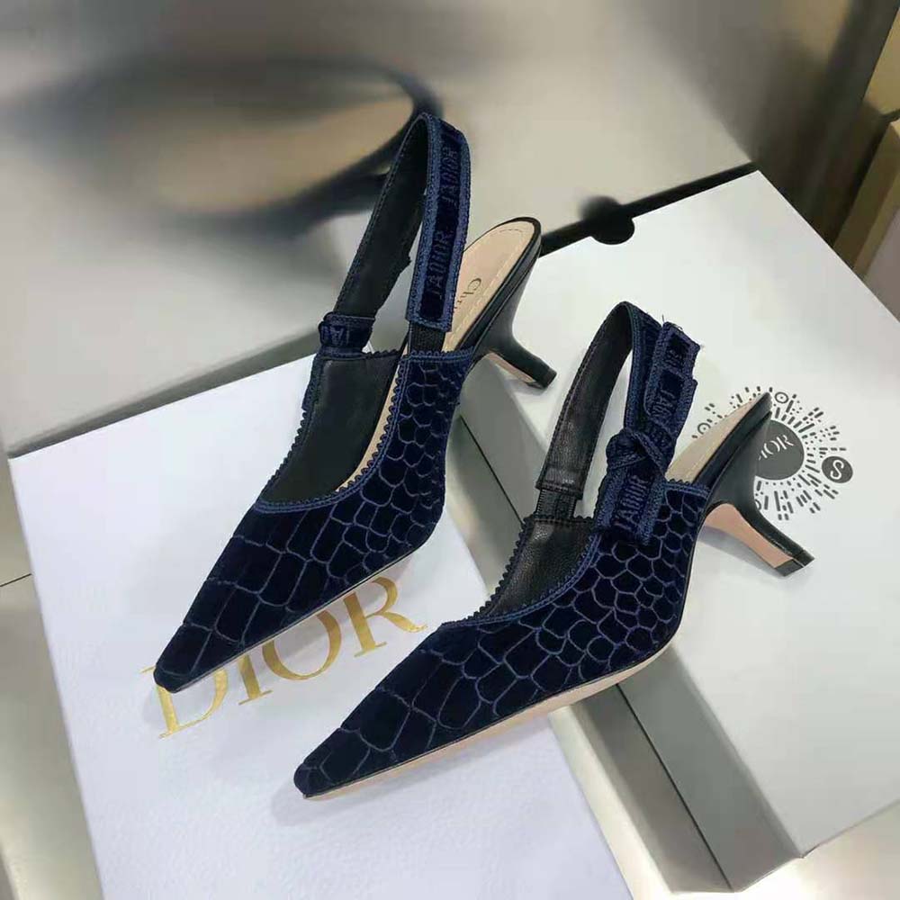 Dior Women J’Adior Slingback Pump Deep Blue Crocodile-Effect Embroidered Velvet
