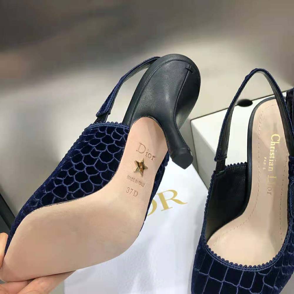 Dior Women J’Adior Slingback Pump Deep Blue Crocodile-Effect Embroidered Velvet