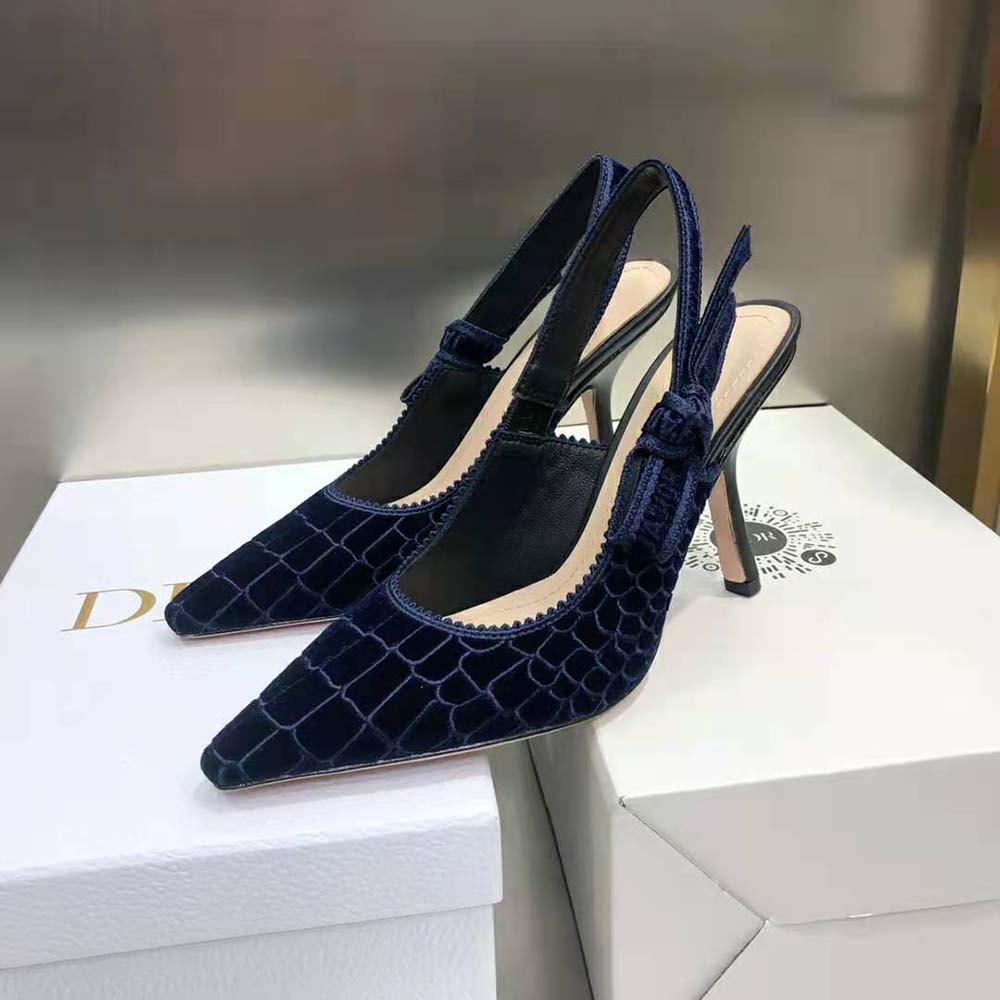 Dior Women J’Adior Slingback Pump Deep Blue Crocodile-Effect Embroidered Velvet