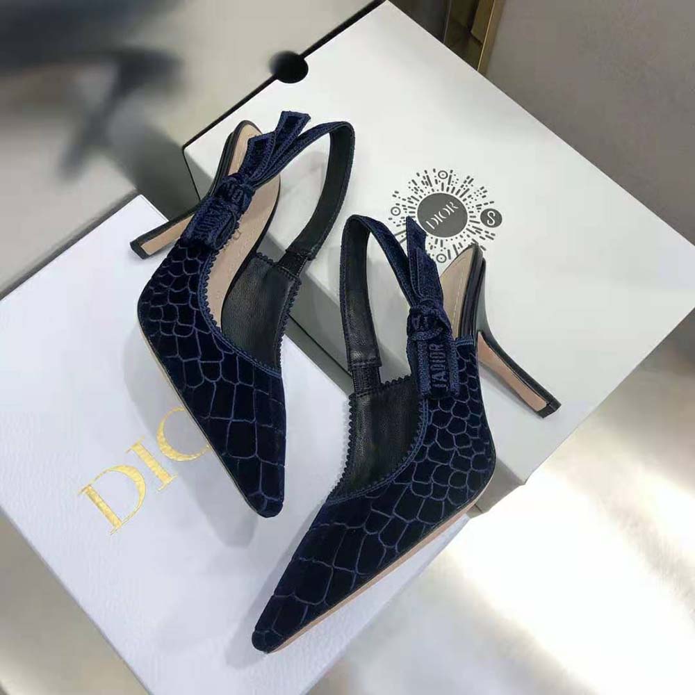 Dior Women J’Adior Slingback Pump Deep Blue Crocodile-Effect Embroidered Velvet
