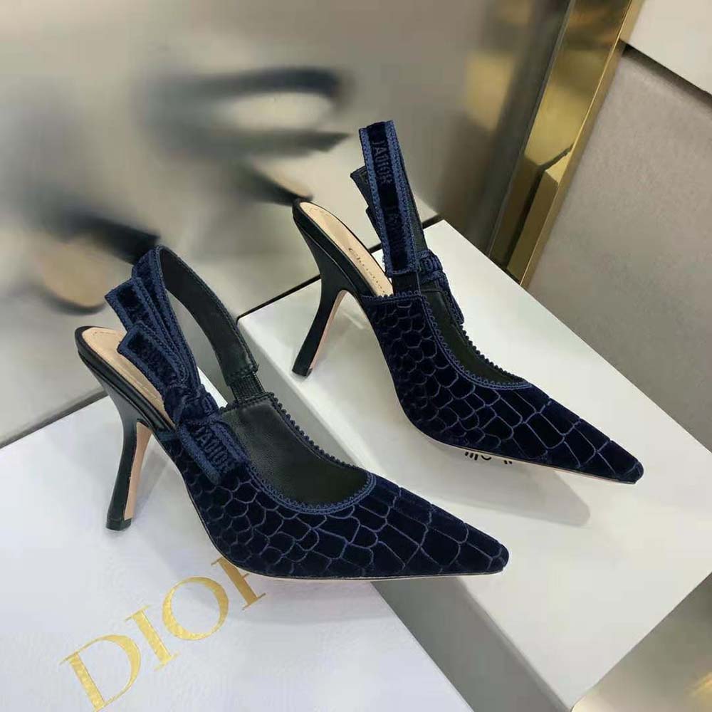 Dior Women J’Adior Slingback Pump Deep Blue Crocodile-Effect Embroidered Velvet