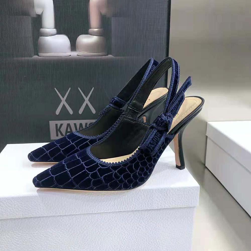 Dior Women J’Adior Slingback Pump Deep Blue Crocodile-Effect Embroidered Velvet