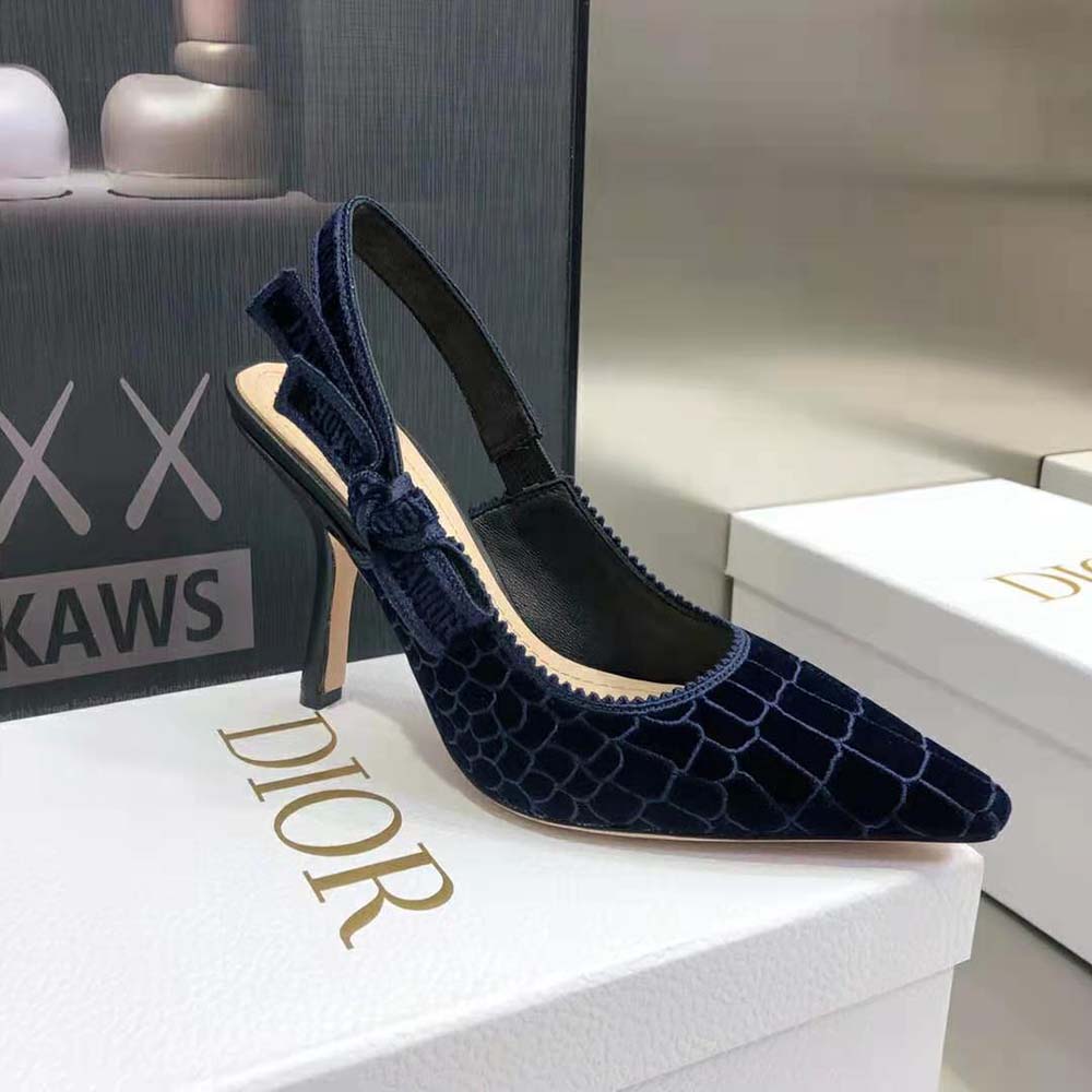 Dior Women J’Adior Slingback Pump Deep Blue Crocodile-Effect Embroidered Velvet