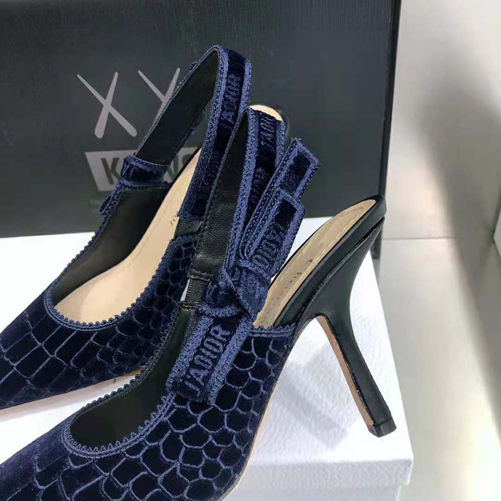 Dior Women J’Adior Slingback Pump Deep Blue Crocodile-Effect Embroidered Velvet