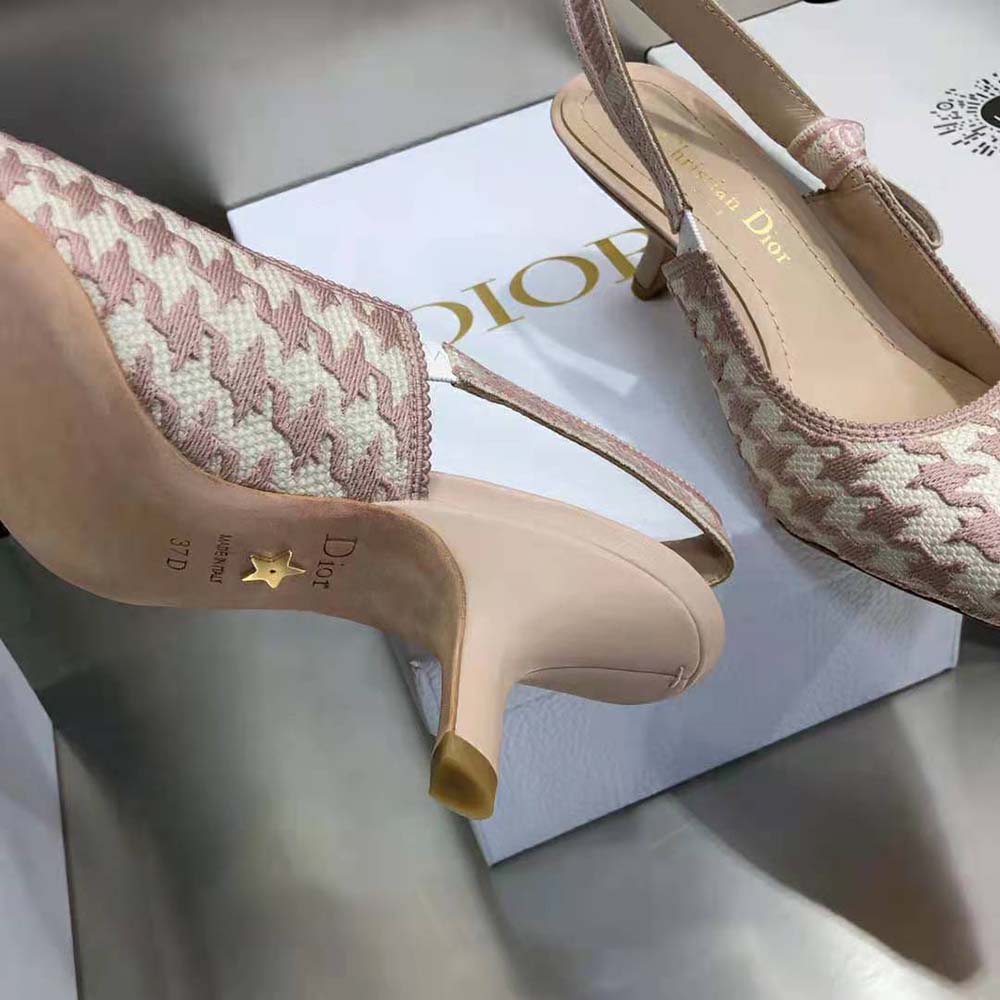 Dior Women J’Adior Slingback Pump Rose Des Vents Cotton Embroidery with Micro Houndstooth Motif