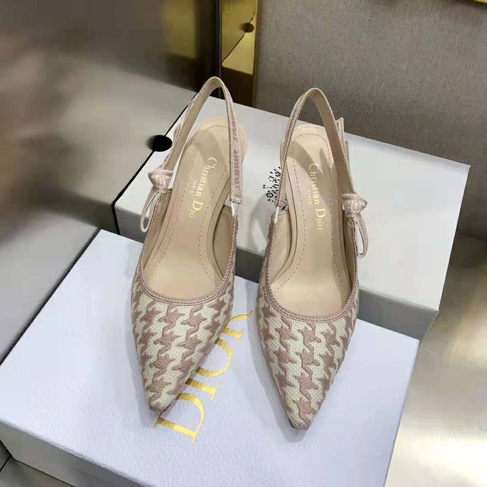 Dior Women J’Adior Slingback Pump Rose Des Vents Cotton Embroidery with Micro Houndstooth Motif