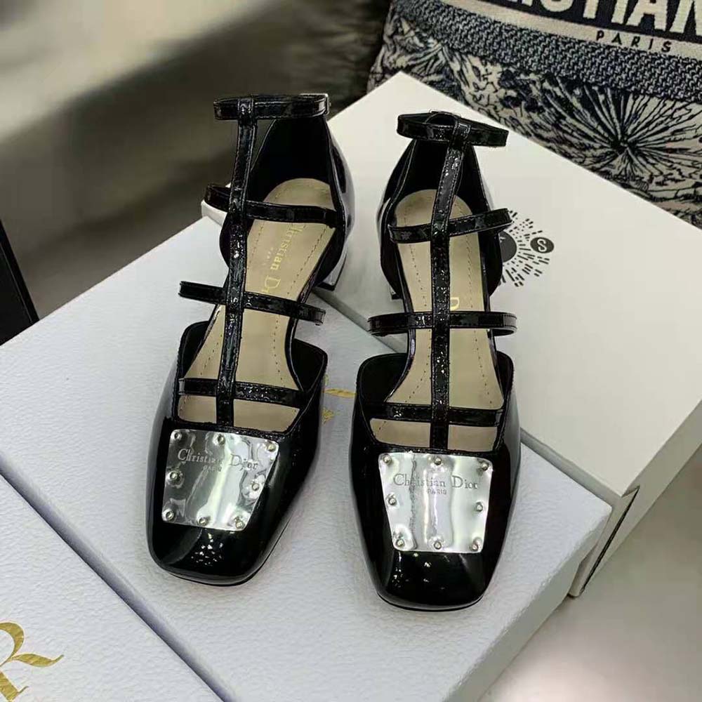 Dior Women La Parisienne Dior Ballerina Flat Black Patent Calfskin