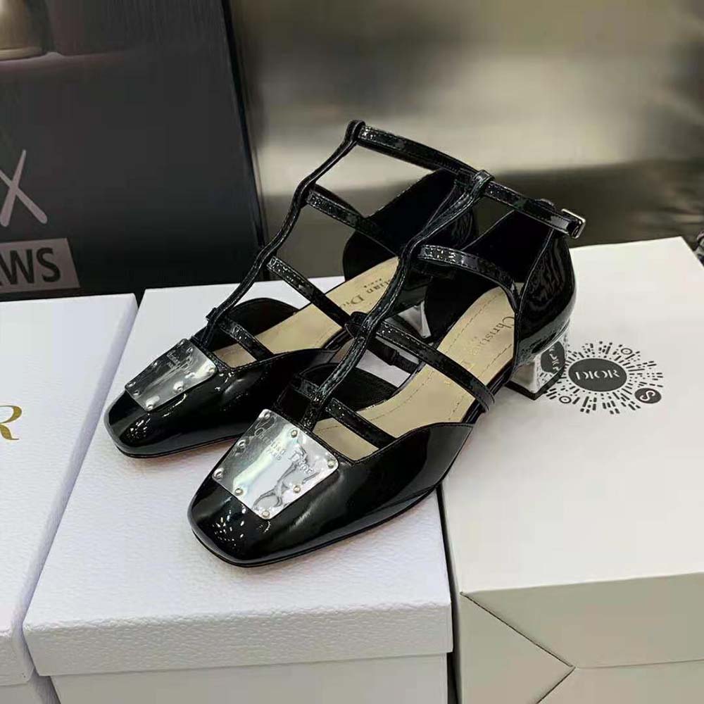 Dior Women La Parisienne Dior Ballerina Flat Black Patent Calfskin