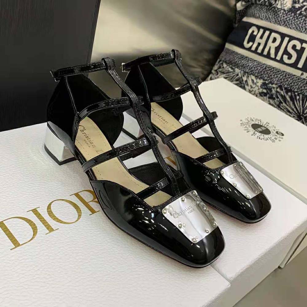 Dior Women La Parisienne Dior Ballerina Flat Black Patent Calfskin