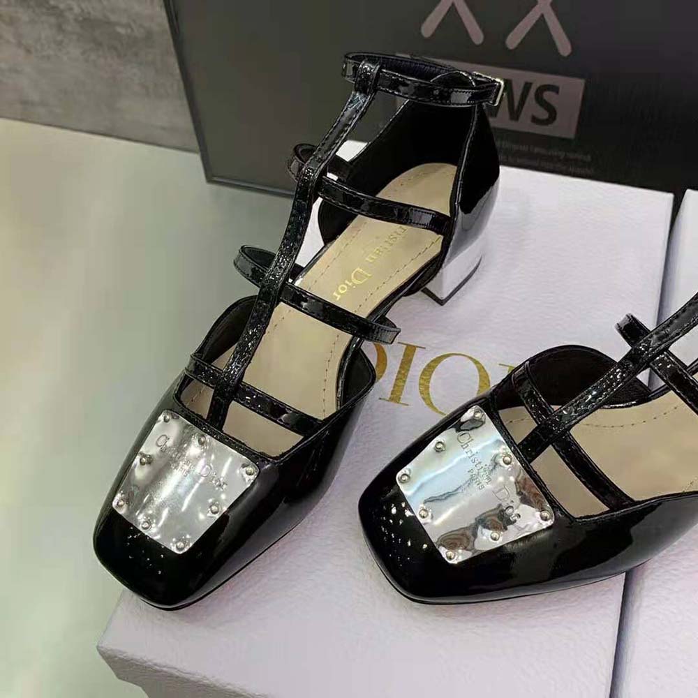 Dior Women La Parisienne Dior Ballerina Flat Black Patent Calfskin