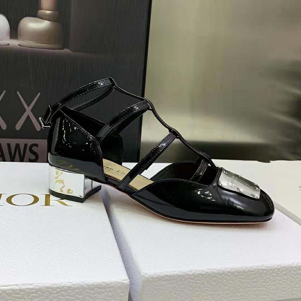 Dior Women La Parisienne Dior Ballerina Flat Black Patent Calfskin