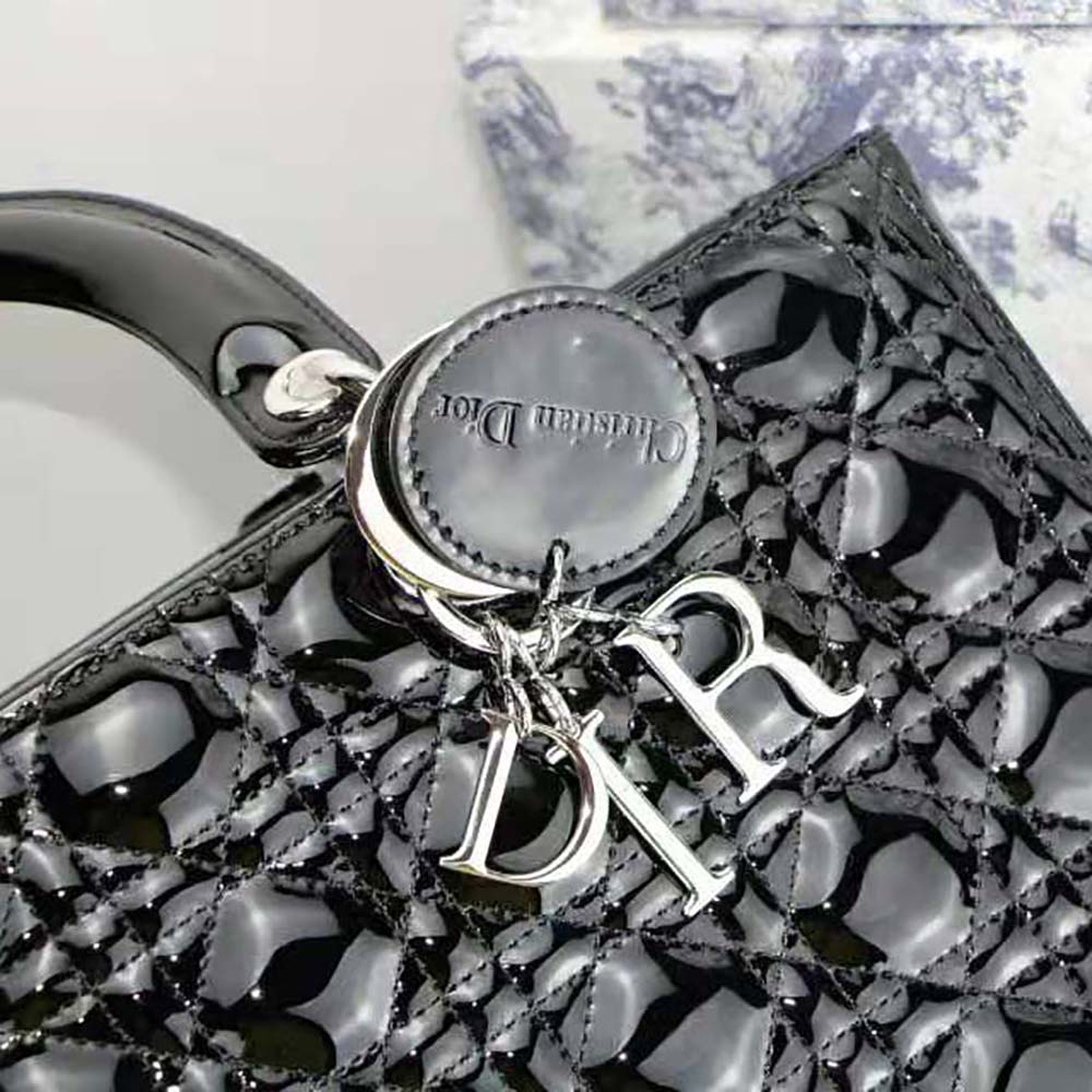 Dior Women Large Lady Dior Bag Black Patent Cannage Calfskin