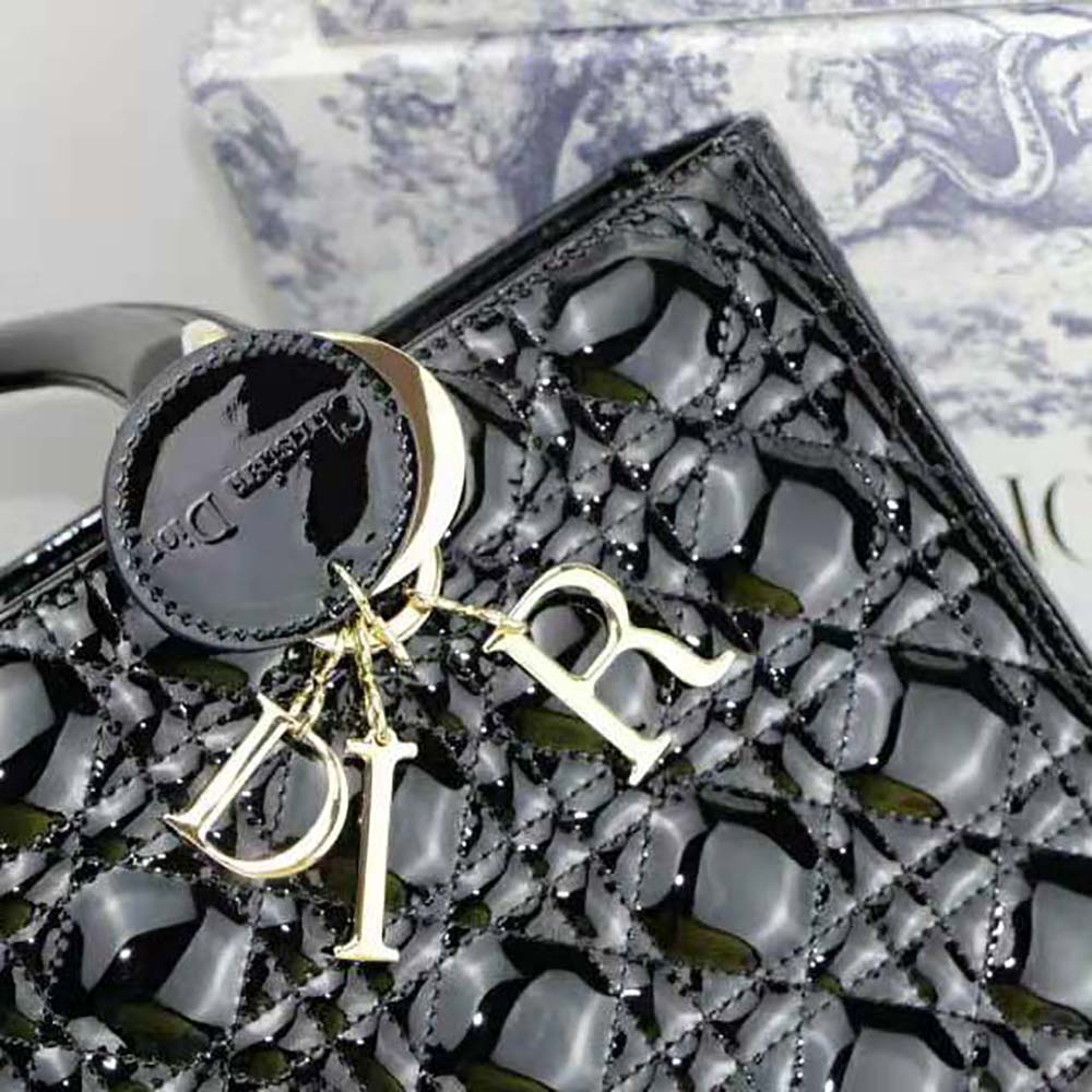 Dior Women Large Lady Dior Bag Black Patent Cannage Calfskin