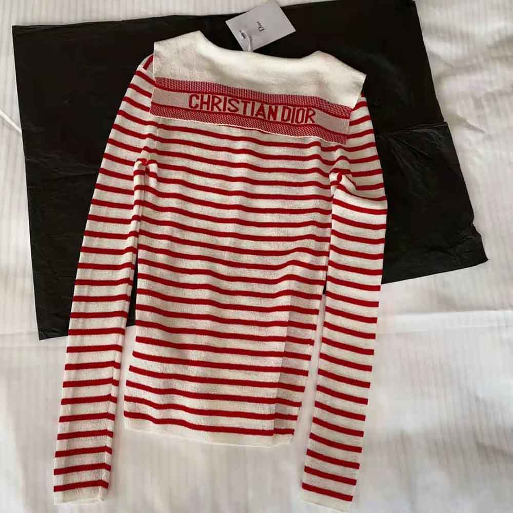 Dior Women Mariniere Sweater Peony Pink Linen Cashmere and Silk
