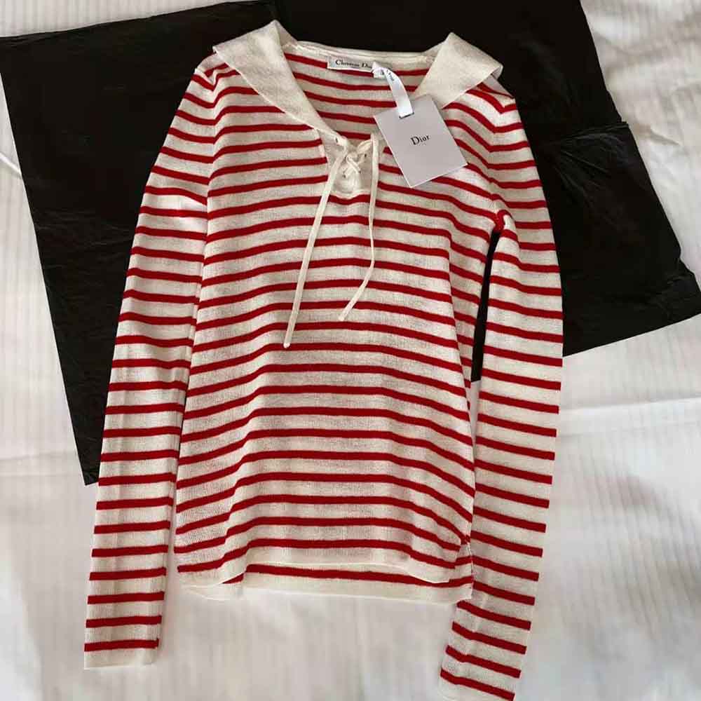 Dior Women Mariniere Sweater Peony Pink Linen Cashmere and Silk