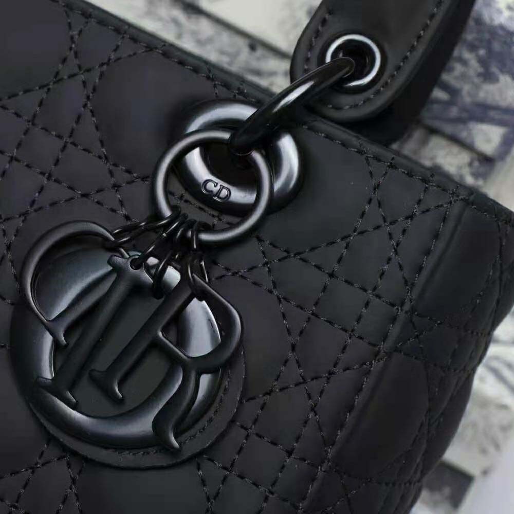 Dior Women Medium Lady Dior Bag Black Ultramatte Cannage Calfskin