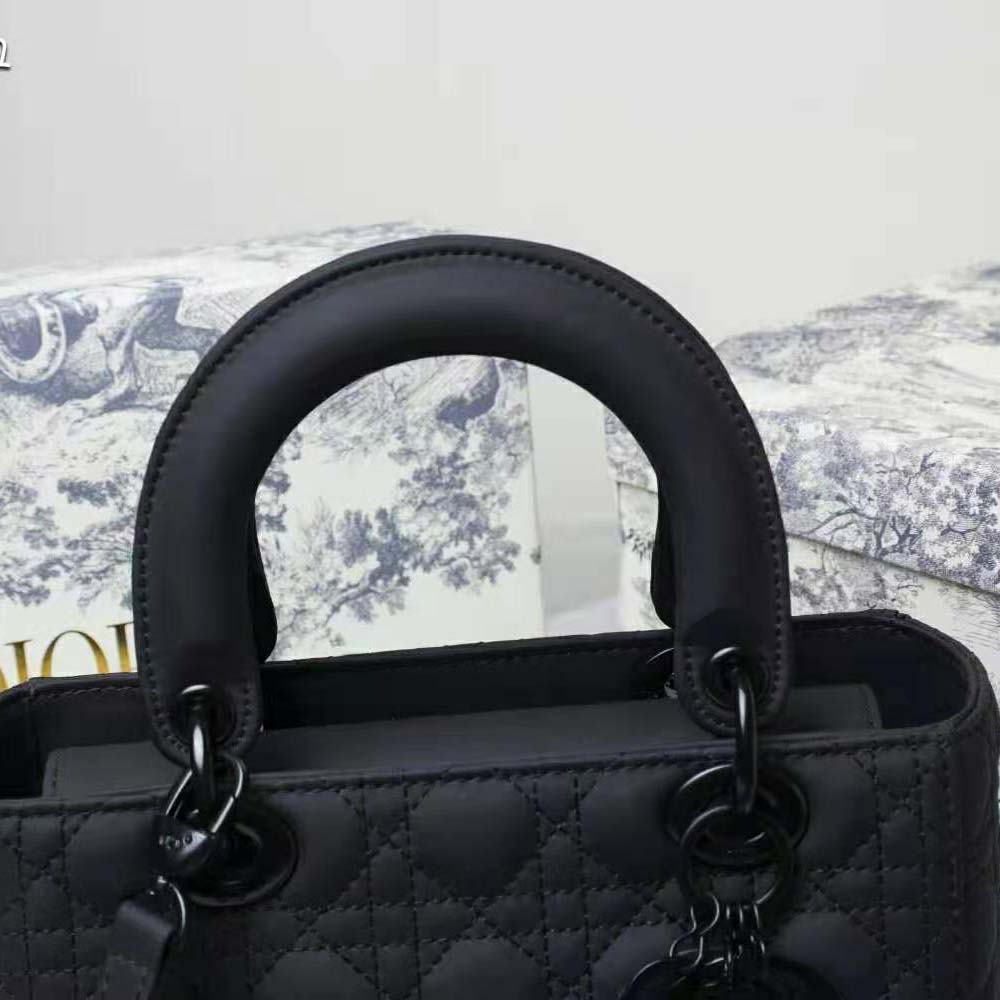 Dior Women Medium Lady Dior Bag Black Ultramatte Cannage Calfskin
