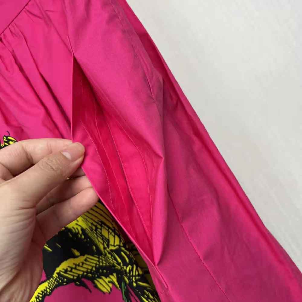 Dior Women Mid-Length Pleated Skirt Pink Cotton Poplin with Multicolor D-Tiger Pop Motif