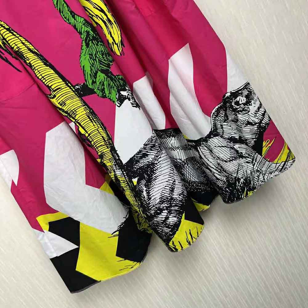 Dior Women Mid-Length Pleated Skirt Pink Cotton Poplin with Multicolor D-Tiger Pop Motif