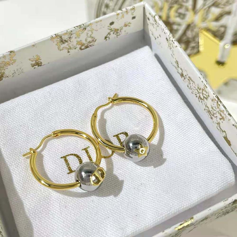 Dior Women Petit CD Earrings Gold-Finish and Palladium-Finish Metal