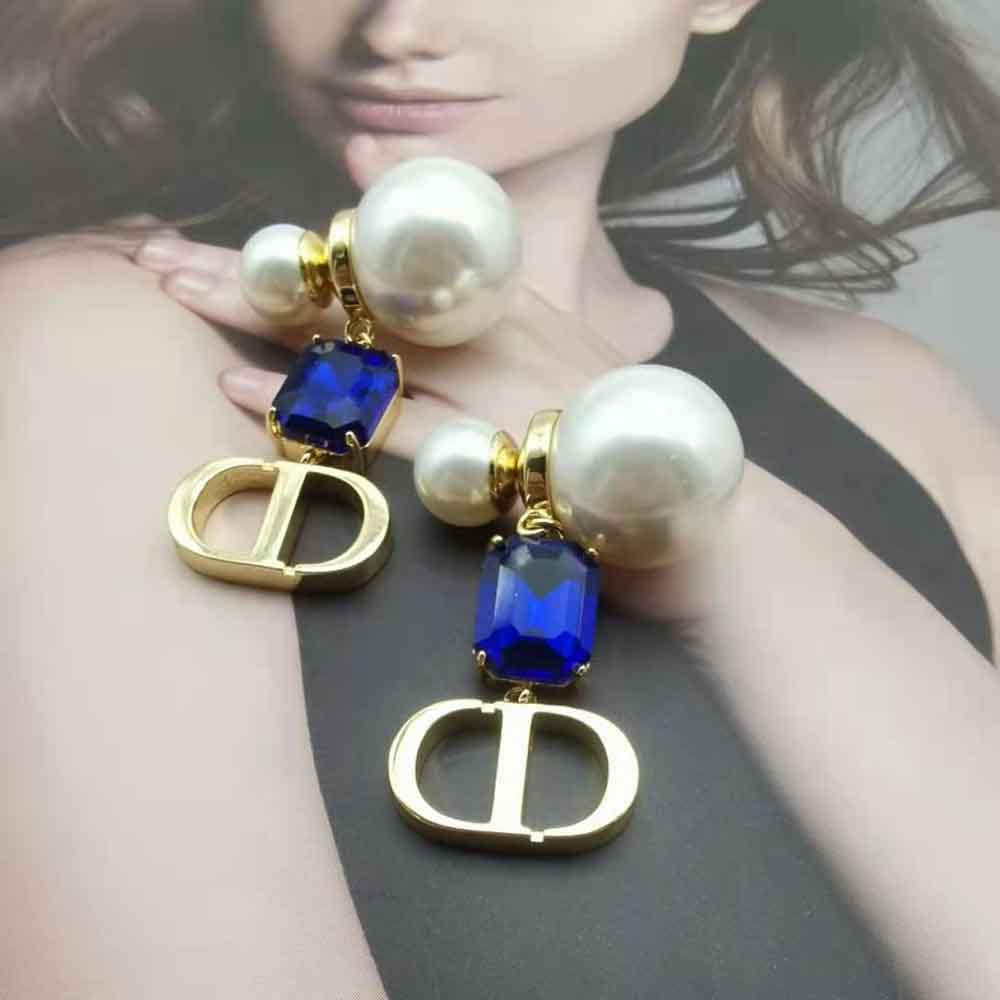Dior Women Petit Cd Earrings Gold-Finish Metal with White Resin Pearls