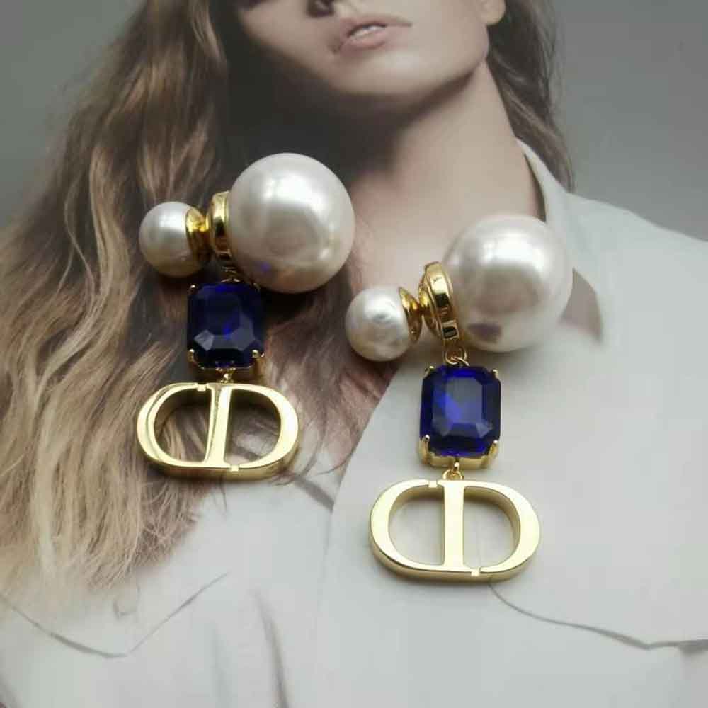 Dior Women Petit Cd Earrings Gold-Finish Metal with White Resin Pearls