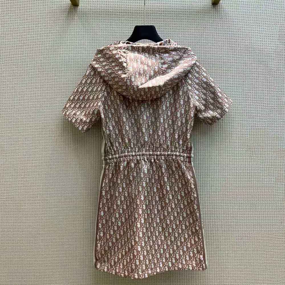 Dior Women Short Hooded Dress Rose Des Vents Technical Taffeta Jacquard