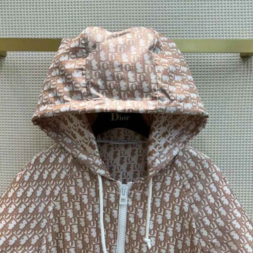 Dior Women Short Hooded Dress Rose Des Vents Technical Taffeta Jacquard