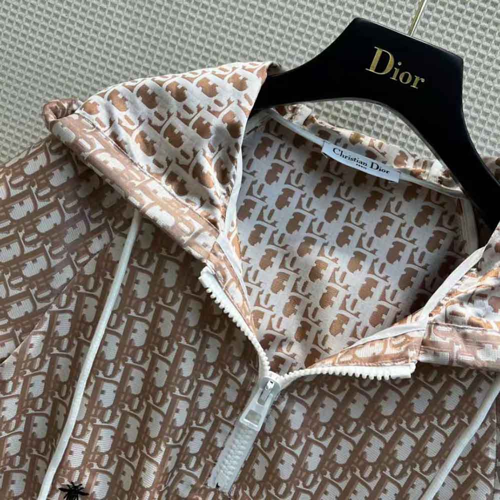 Dior Women Short Hooded Dress Rose Des Vents Technical Taffeta Jacquard